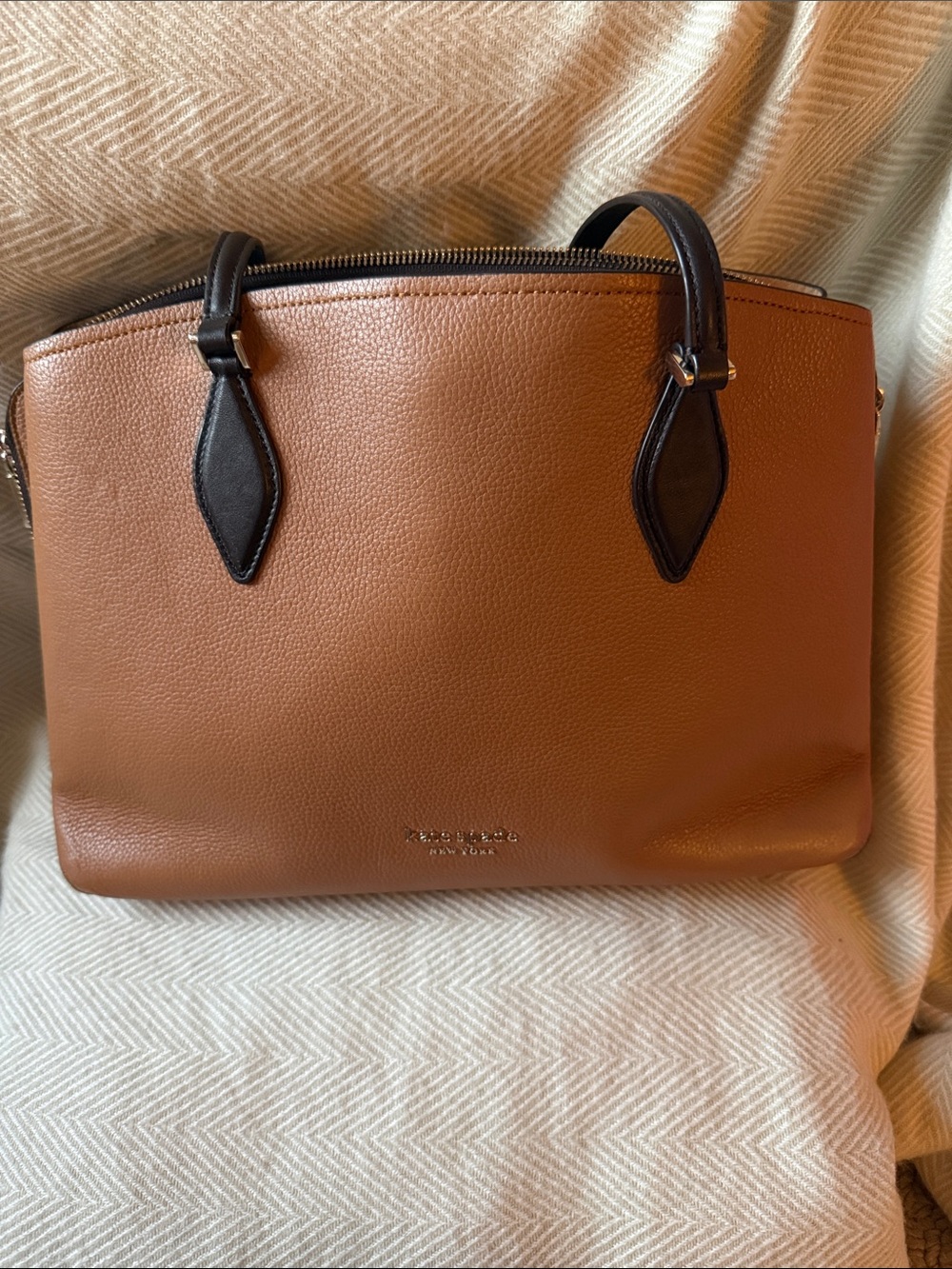 Coach Pebbled Leather Tote in Saddle Brown with Black Handles